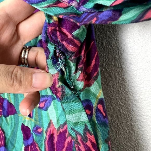 Rainbow Jo Hawaii Womens Small Floral Palm Short Sleeve Maxi Rayon Dress FLAWS - Picture 11 of 14